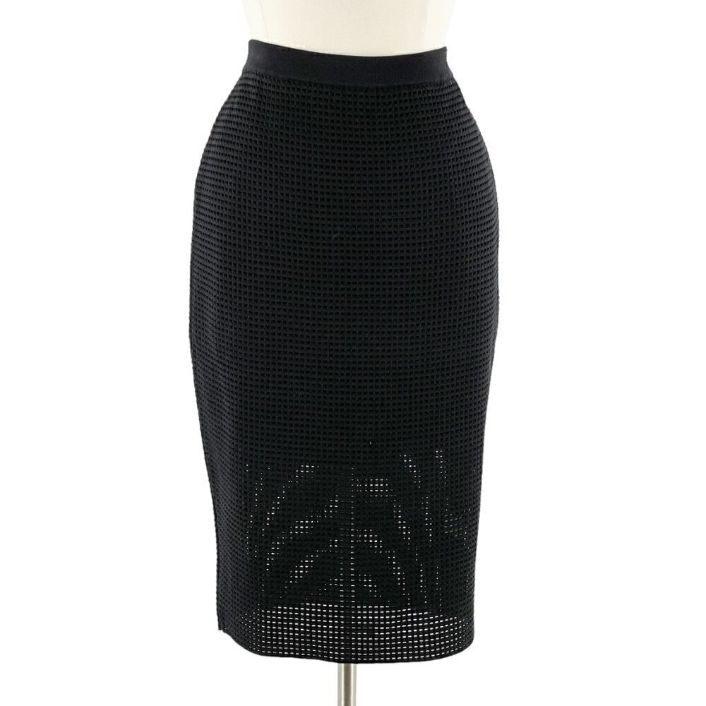 SALE NWOT Alberto Makali Laser Cut Perforated Black Knit Midi Pencil Skirt Large